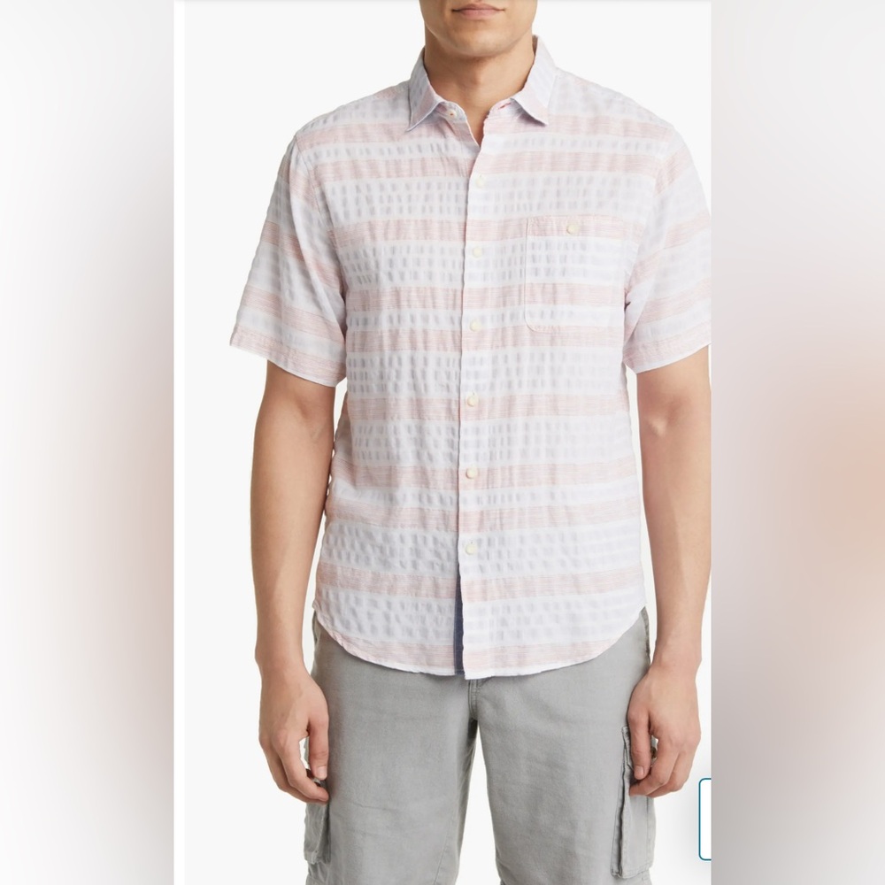 Tommy Bahama Men's Nova Wave Sea Stripe Short Sleeve Seersucker Shirt Sz Small